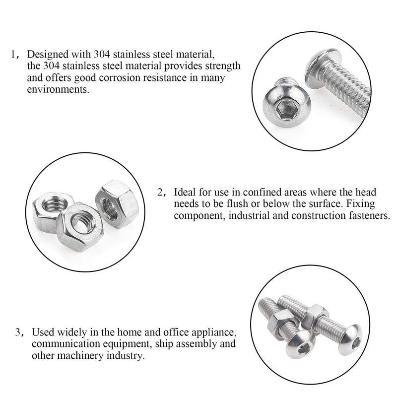 DYWISHKEY 195 Pieces M5 x 6mm/8mm/10mm /12mm/16mm/20mm/25mm/30mm Stainless Steel 304 Hex Button Head Cap Bolts and Nuts Kit - Image 4